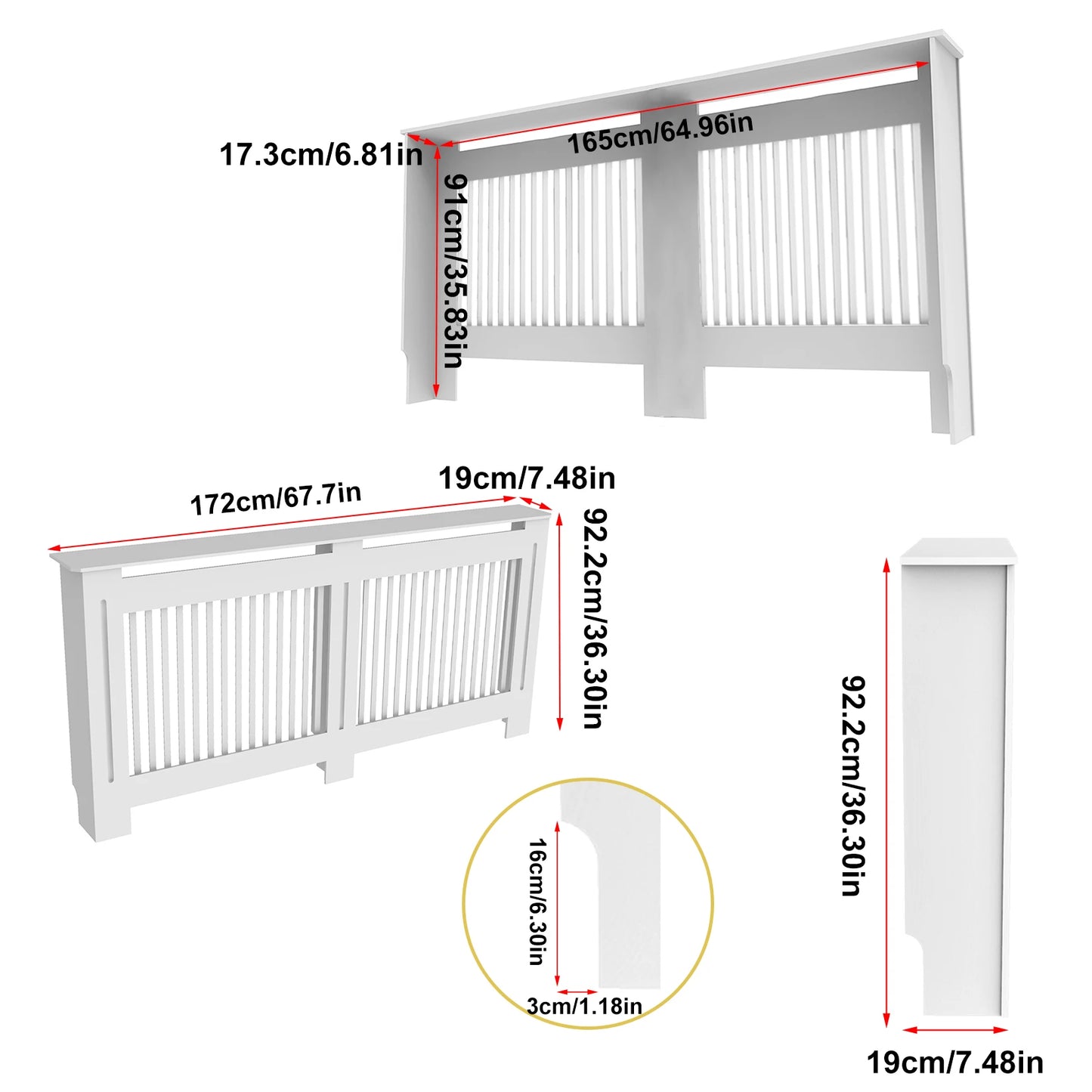 S M L XL Extra Tall 92CM Radiator Cover MDF Cabinet Grill Shelf Fence Panel Barrier