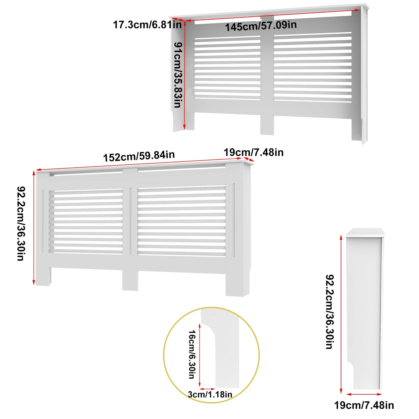 S M L XL Extra Tall 92CM Radiator Cover MDF Cabinet Grill Shelf Fence Panel Barrier
