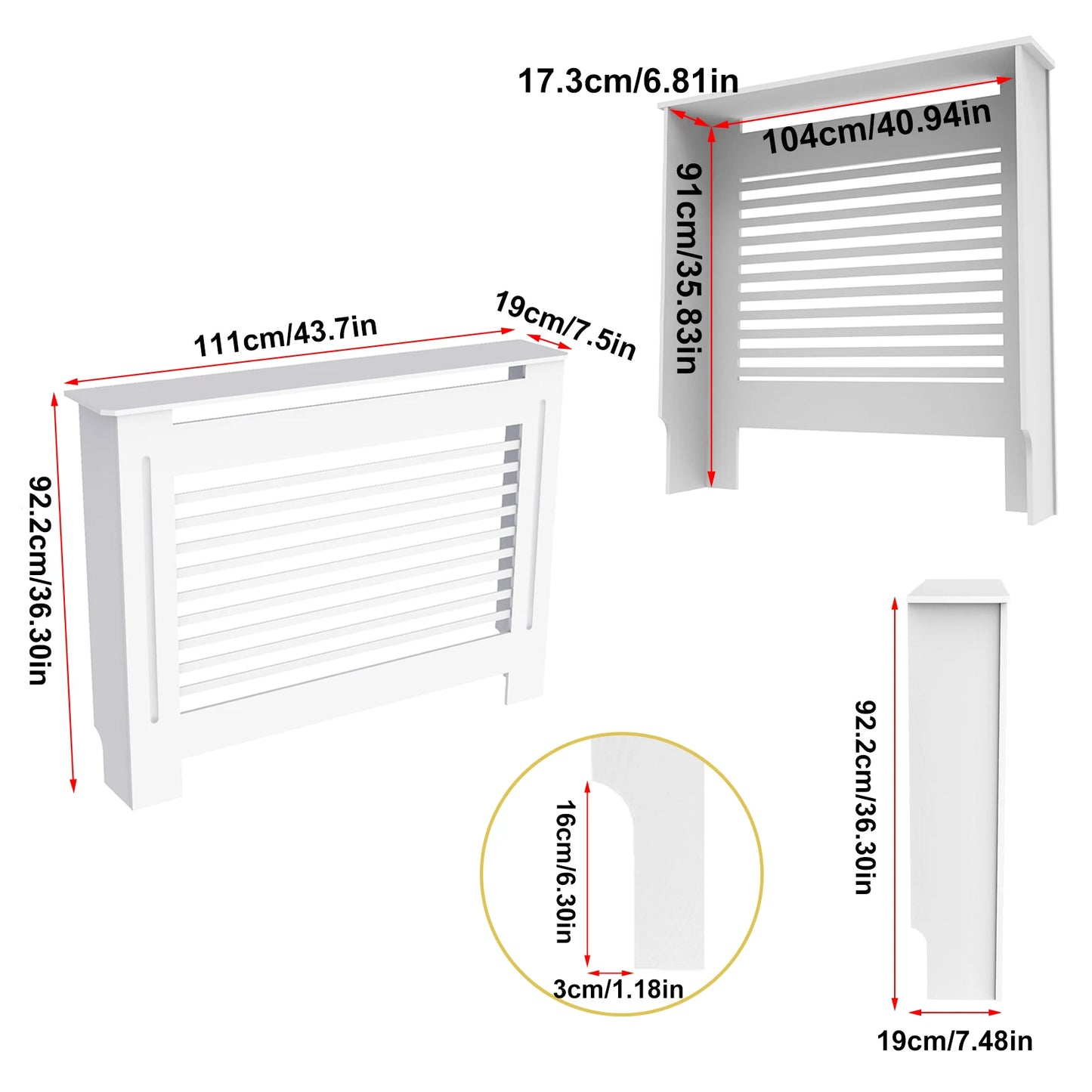 S M L XL Extra Tall 92CM Radiator Cover MDF Cabinet Grill Shelf Fence Panel Barrier