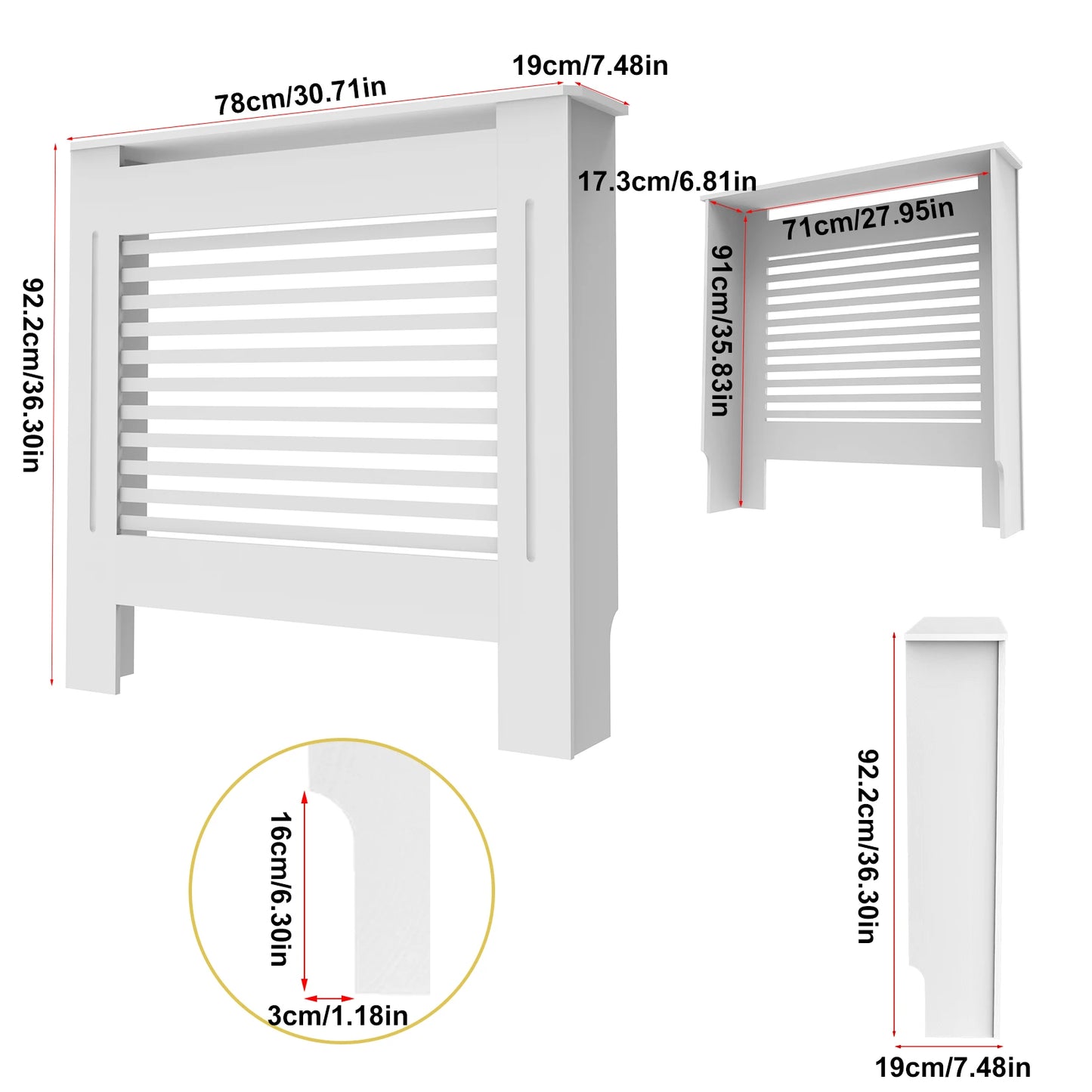 S M L XL Extra Tall 92CM Radiator Cover MDF Cabinet Grill Shelf Fence Panel Barrier